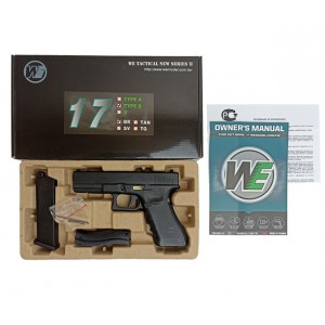 Страйкбольный пистолет WE GLOCK-17 gen4, металл слайд, сменные накладки, WE-G001B-BK